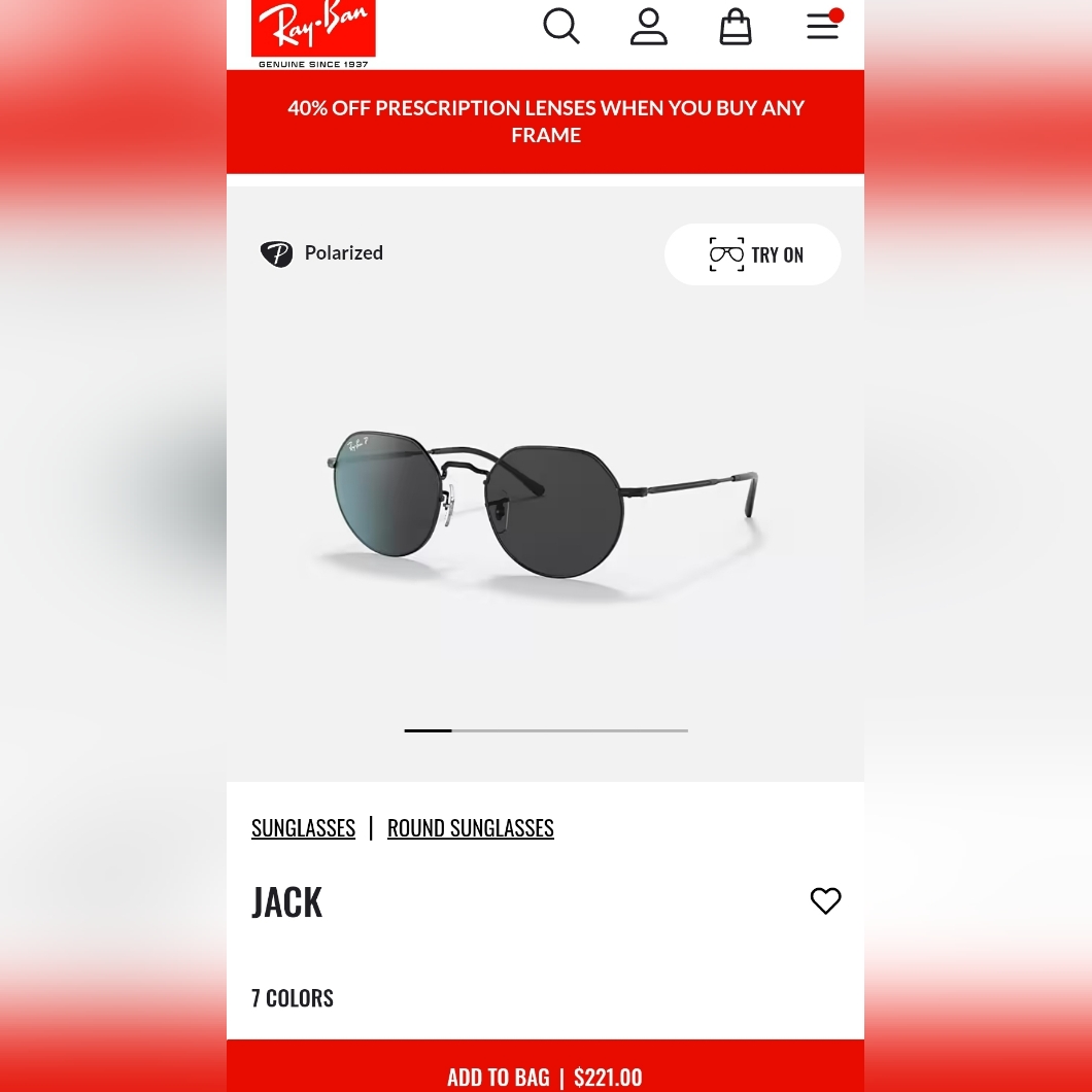 Ray-Ban Jack Sunglasses. Unworn. New In Box.